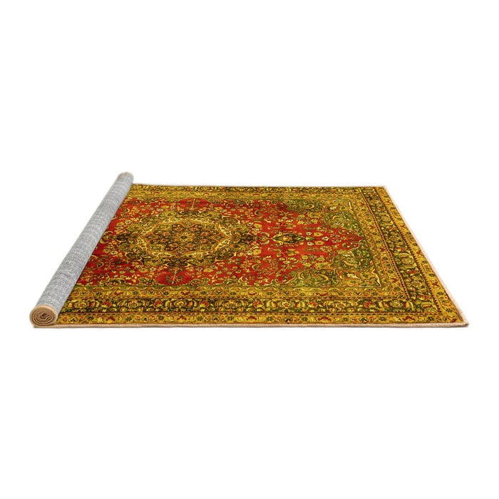 Sideview of Machine Washable Medallion Yellow Traditional Rug, wshtr2878yw