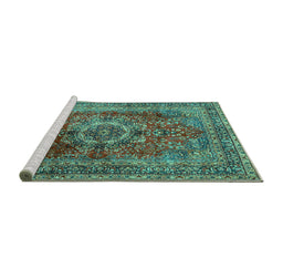 Sideview of Machine Washable Medallion Turquoise Traditional Area Rugs, wshtr2878turq
