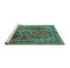 Sideview of Machine Washable Medallion Turquoise Traditional Area Rugs, wshtr2878turq