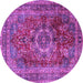 Round Machine Washable Medallion Purple Traditional Area Rugs, wshtr2878pur