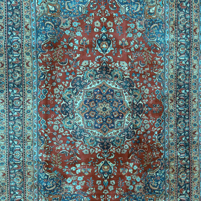 Machine Washable Medallion Light Blue Traditional Rug, wshtr2878lblu