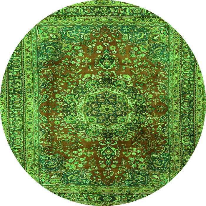 Square Medallion Green Traditional Rug, tr2878grn