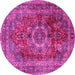 Round Machine Washable Medallion Pink Traditional Rug, wshtr2878pnk