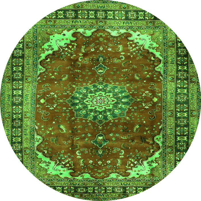 Square Medallion Green Traditional Rug, tr2879grn