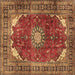 Square Machine Washable Medallion Brown Traditional Rug, wshtr2879brn