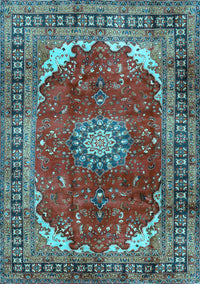 Medallion Light Blue Traditional Rug, tr2879lblu