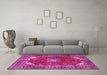 Machine Washable Medallion Pink Traditional Rug in a Living Room, wshtr2879pnk