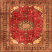 Round Machine Washable Medallion Orange Traditional Area Rugs, wshtr2879org