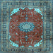 Square Machine Washable Medallion Light Blue Traditional Rug, wshtr2879lblu