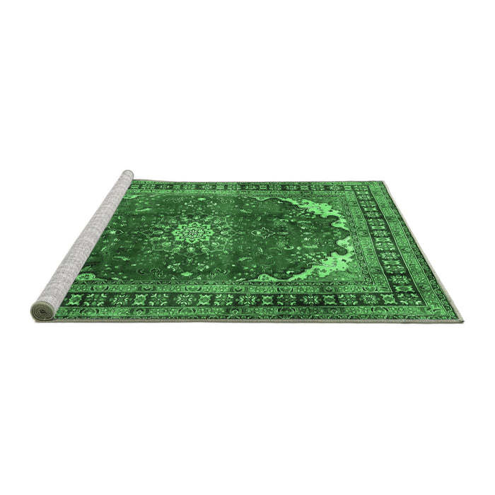 Sideview of Machine Washable Medallion Emerald Green Traditional Area Rugs, wshtr2879emgrn