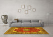 Machine Washable Medallion Yellow Traditional Rug in a Living Room, wshtr2879yw