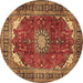 Round Machine Washable Medallion Brown Traditional Rug, wshtr2879brn