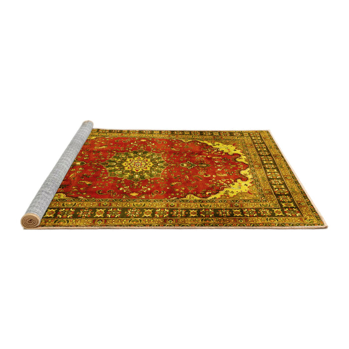 Sideview of Machine Washable Medallion Yellow Traditional Rug, wshtr2879yw