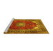 Sideview of Machine Washable Medallion Yellow Traditional Rug, wshtr2879yw