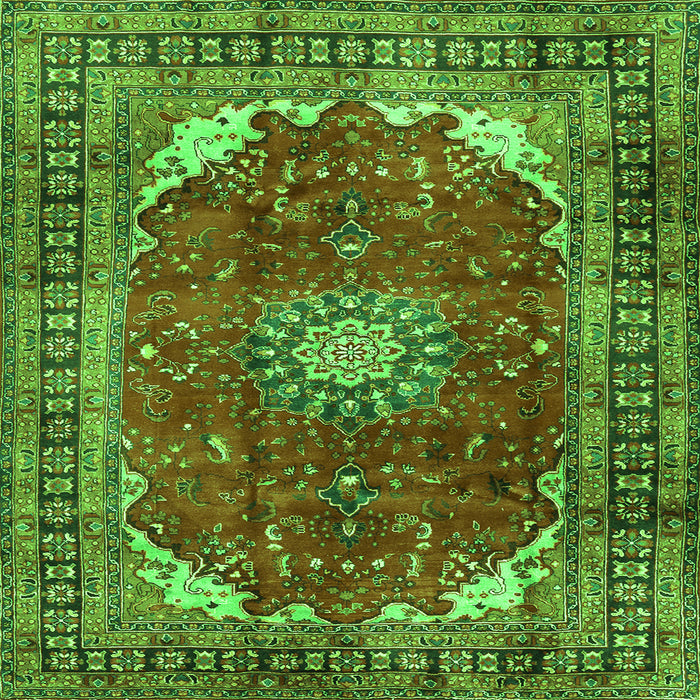 Round Machine Washable Medallion Green Traditional Area Rugs, wshtr2879grn