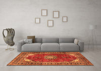 Machine Washable Medallion Orange Traditional Rug, wshtr2879org