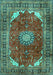 Machine Washable Medallion Turquoise Traditional Area Rugs, wshtr2879turq