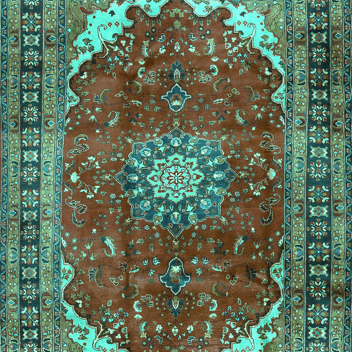 Machine Washable Medallion Turquoise Traditional Area Rugs, wshtr2879turq