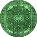 Round Machine Washable Medallion Emerald Green Traditional Area Rugs, wshtr2879emgrn