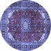 Round Machine Washable Medallion Blue Traditional Rug, wshtr2879blu