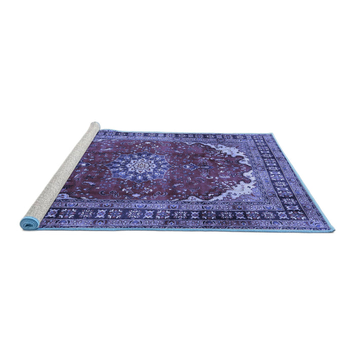 Sideview of Machine Washable Medallion Blue Traditional Rug, wshtr2879blu