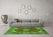 Machine Washable Medallion Green Traditional Area Rugs in a Living Room,, wshtr2879grn