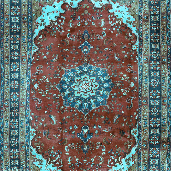 Machine Washable Medallion Light Blue Traditional Rug, wshtr2879lblu