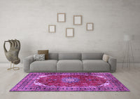 Machine Washable Medallion Purple Traditional Rug, wshtr2879pur