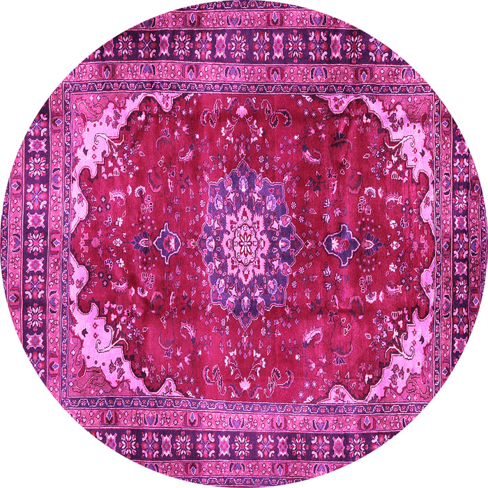 Round Machine Washable Medallion Pink Traditional Rug, wshtr2879pnk