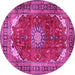 Round Machine Washable Medallion Pink Traditional Rug, wshtr2879pnk