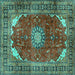 Square Machine Washable Medallion Turquoise Traditional Area Rugs, wshtr2879turq