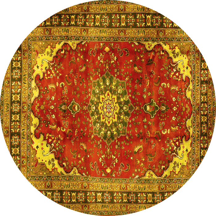 Round Medallion Yellow Traditional Rug, tr2879yw