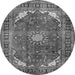 Machine Washable Medallion Gray Traditional Rug, wshtr2879gry