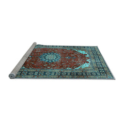 Sideview of Machine Washable Medallion Light Blue Traditional Rug, wshtr2879lblu