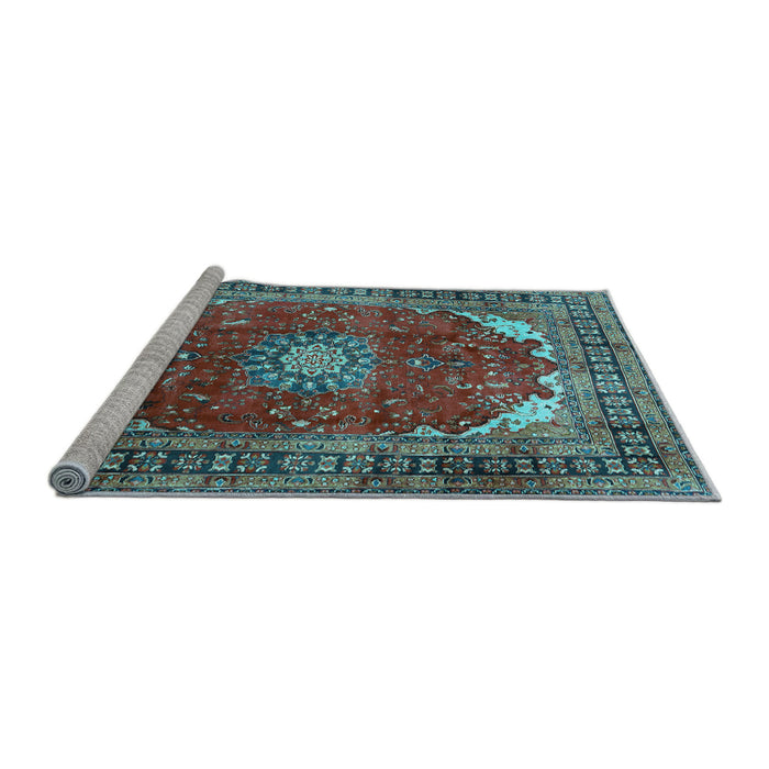 Sideview of Machine Washable Medallion Light Blue Traditional Rug, wshtr2879lblu