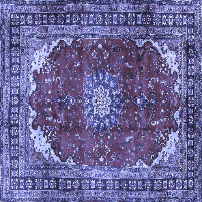 Square Machine Washable Medallion Blue Traditional Rug, wshtr2879blu