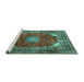 Sideview of Machine Washable Medallion Turquoise Traditional Area Rugs, wshtr2879turq