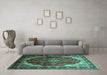 Machine Washable Persian Turquoise Traditional Area Rugs in a Living Room,, wshtr287turq