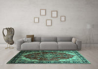 Machine Washable Persian Turquoise Traditional Rug, wshtr287turq