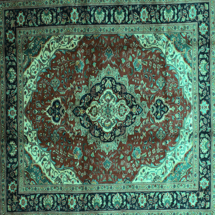 Square Machine Washable Persian Turquoise Traditional Area Rugs, wshtr287turq