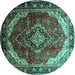 Round Machine Washable Persian Turquoise Traditional Area Rugs, wshtr287turq