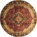 Round Persian Brown Traditional Rug, tr287brn