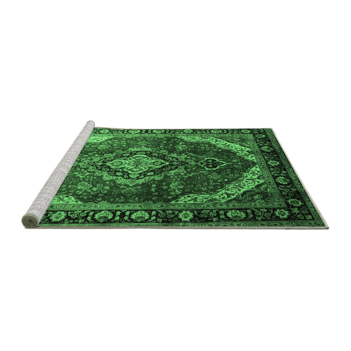 Sideview of Machine Washable Persian Emerald Green Traditional Area Rugs, wshtr287emgrn