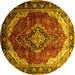 Round Machine Washable Persian Yellow Traditional Rug, wshtr287yw