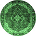 Round Machine Washable Persian Emerald Green Traditional Area Rugs, wshtr287emgrn