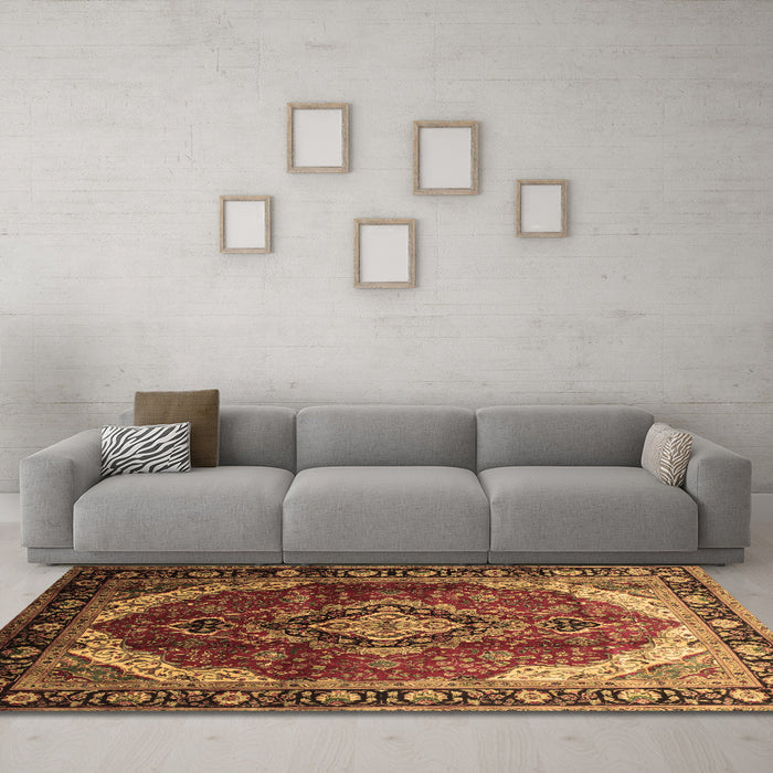 Machine Washable Persian Brown Traditional Rug in a Living Room,, wshtr287brn
