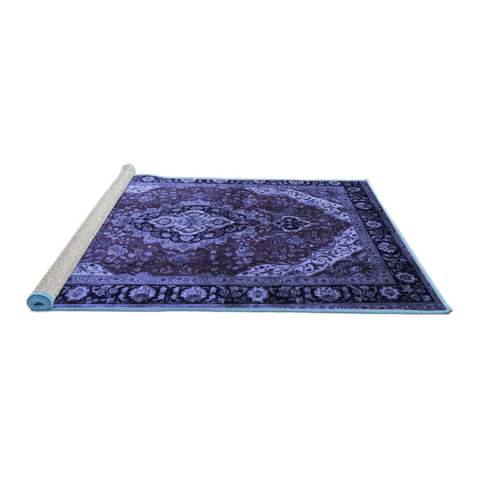 Sideview of Machine Washable Persian Blue Traditional Rug, wshtr287blu
