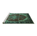 Sideview of Machine Washable Persian Turquoise Traditional Area Rugs, wshtr287turq