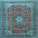 Square Machine Washable Medallion Light Blue Traditional Rug, wshtr2880lblu