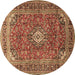 Round Machine Washable Medallion Brown Traditional Rug, wshtr2880brn